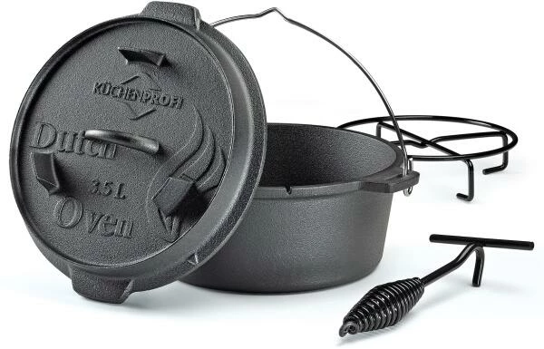 Küchenprofi BBQ Dutch Oven, Gusseisen 24 Cm / 3,5 Liter