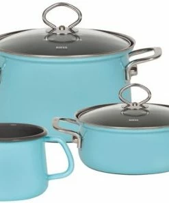 Riess Emaille Riess Geschirr-Set Aus Emaille, 3-tlg. In Kristallblau