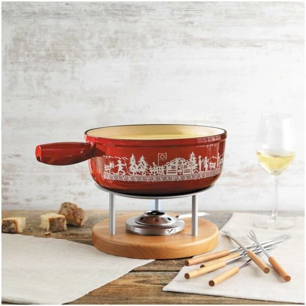 Kuhn Rikon Käsefondue Set Induktion Gusseisen Rot Alpweide 24cm – Bild 2