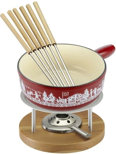 Kuhn Rikon Käsefondue Set Induktion Gusseisen Rot Alpweide 24cm