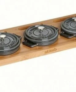 Staub Servierbrett Für 3 Mini Cocottes Aus Bambus Holz