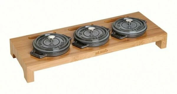Staub Servierbrett Für 3 Mini Cocottes Aus Bambus Holz
