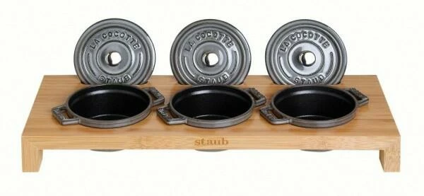 Staub Servierbrett Für 3 Mini Cocottes Aus Bambus Holz – Bild 2