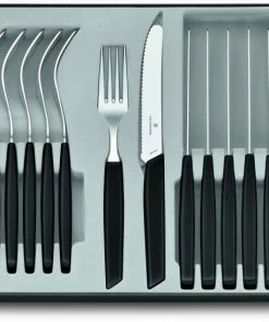 Victorinox Swiss Modern Besteck-Set Mit Tomatenmessern, 12-teilig, Schwarz