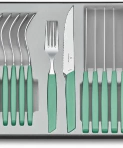 Victorinox Swiss Modern Besteck-Set Mit Steakmessern, 12-teilig, Minzgrün