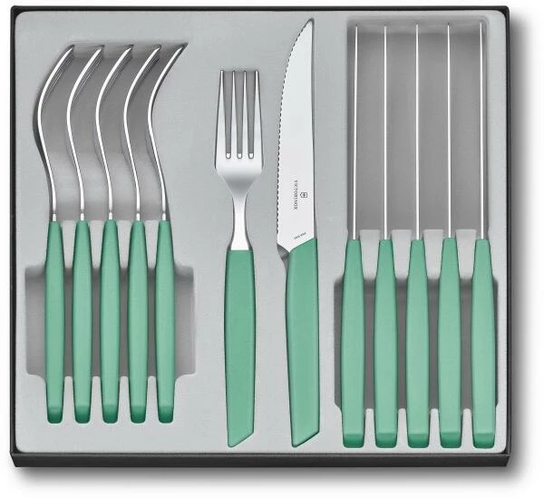 Victorinox Swiss Modern Besteck-Set Mit Steakmessern, 12-teilig, Minzgrün